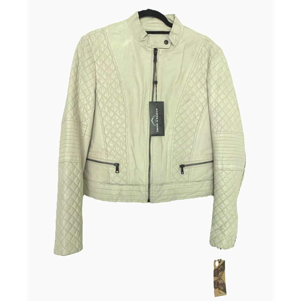 NEW Andrew Marc Jacket Size L, Zipper Color Cream/Champagne Soft Leather